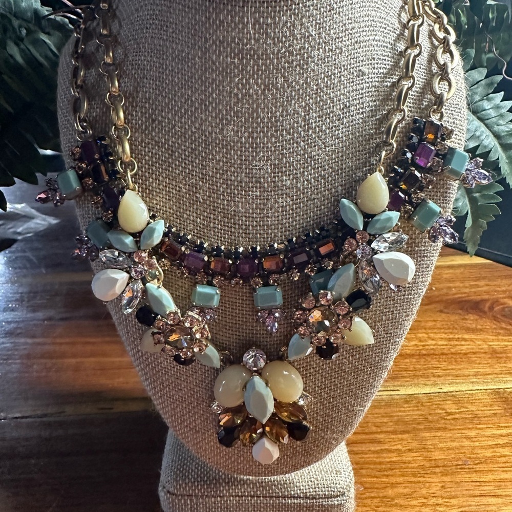 Pair of J. Crew Gold and Blue Statement Necklaces. Vintage